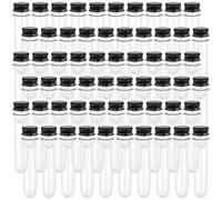 SEUNMUK Lot de 60 tubes à essai en plastique transparent de 40 ml avec bouchons noirs, 140 x 25 mm, tubes à essai pour plantes, expériences scientifiques, stockage de bonbons, poudres, épices