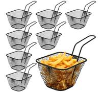 SEUNMUK Lot de 8 mini paniers à frites carrés avec poignée pour frites, rondelles d'oignon, ailes de poulet, noir (11 x 9 x 6,5 cm)