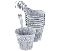 SEUNMUK Lot de 8 pots de fleurs à suspendre gris de 11,5 x 9,5 cm en métal galvanisé avec crochets de fixation, pot de fleurs vintage pour clôture, jardin, cour