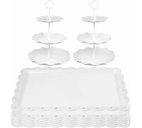 SEUNMUK Lot de 8 présentoirs à gâteaux avec 2 présentoirs à Cupcakes à 3 étages et Plateaux rectangulaires pour fête d'anniversaire, Mariage