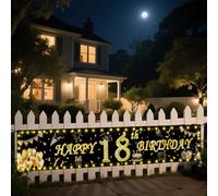 Seutgjie Banderole Anniversaire 18 ans Garçons Filles avecLumineuse LED 40 x 270 cm Banderole Personnalisée 18 Ans Or Noir