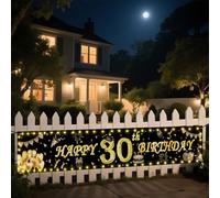 Seutgjie Banderole Anniversaire 30 ans Homme Femme avecLumineuse LED 40 x 270 cm Banderole Personnalisée 30 Ans Or Noir