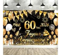 Seutgjie Banderole Joyeux 60 Ans 1966-2026, Décoration 60 Ans Femme Homme Toile de Fond Anniversaire, Bannière Joyeux Anniversaire pour Fête, Or Noir 180 x 110 cm
