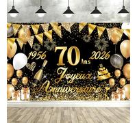 Seutgjie Banderole Joyeux 70 Ans 1956-2026, Décoration 70 Ans Femme Homme Toile de Fond Anniversaire, Bannière Joyeux Anniversaire pour Fête, Or Noir 180 x 110 cm