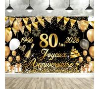 Seutgjie Banderole Joyeux 80 Ans 1946-2026, Décoration 80 Ans Femme Homme Toile de Fond Anniversaire, Bannière Joyeux Anniversaire pour Fête, Or Noir 180 x 110 cm