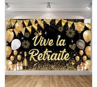 Seutgjie Banderole Vive La Retraite Decoration, Deco Retraite Retirement Party Toile de Fond Hommes/Femmes, Banderole Retraite pour Fête, Or Noir 180 x 110 cm