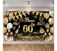 Seutgjie Bannière Joyeux Anniversaire 60 Ans 1965-2025, Décorations Anniversaire 60 Ans Femme Homme Or Noir 180 x 110 cm