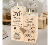 Seutgjie Bougeoir décoratif 70e anniversaire pour femme et homme - En bois personnalisé - 1955 à 2025 - Pour maman, sœur, petite amie, collègue - Idées cadeaux cool