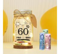 Seutgjie Cadeau 60 Ans Anniversaire Femme Homme Original, Deco Anniversaire 60 Ans avec Années 1965 à 2025 Bougies Chauffe-Plat Lampe de Bouteille LED