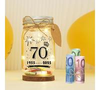 Seutgjie Cadeau 70 Ans Anniversaire Femme Homme Original, Deco Anniversaire 70 Ans avec Années 1955 à 2025 Bougies Chauffe-Plat Lampe de Bouteille LED