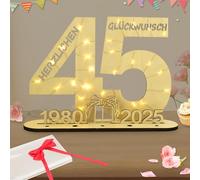 Seutgjie Décoration 45 ans pour femmes et hommes 1980-2025 - Cadeau d'argent avec guirlande lumineuse LED - Nœud papillon et papier cadeau pour anniversaire de mariage - Décoration de table originale