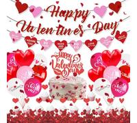 Seutgjie Décorations de Saint-Valentin - Bannière, pétales de rose, guirlande de cœur, décorations de gâteaux, ballons en forme de cœur, demande en mariage, fiançailles, anniversaire de mariage