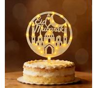 Seutgjie Eid Mubarak Decoration de Gâteau Aïd en bois avec Lumineuse LED Bayram Ramadan Décoration Islam