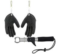Seutmrou 1 Paire Gants de Pêche et 1 Pince de Pêche, Anti-Crevaison Gants Pêche avec Magnétisme Boucle, Imperméable et antidérapant pour Pêches Plein Air Manipuler Sécurité Brochet Silure Sandre