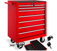 Sevante d'atelier - TECTAKE - Servante d'atelier 7 tiroirs spacieux verrouillables, tapis antidérapant, roulettes Ø 100 mm - Rouge