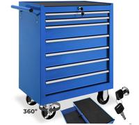 Sevante d'atelier - TECTAKE - Servante d'atelier 7 tiroirs spacieux verrouillables, tapis antidérapant, roulettes Ø 100 mm - Bleu