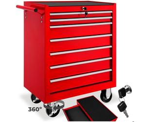 Sevante d'atelier - TECTAKE - Servante d'atelier 7 tiroirs spacieux verrouillables, tapis antidérapant, roulettes Ø 100 mm - Rouge