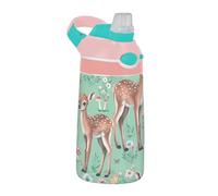 Sevdomey Adorable bouteille d'eau en forme de cerf pour enfants avec paille pour filles et garçons, en acier inoxydable, isolée et étanche, 480 ml pour l'école, la crèche, les voyages, le sport