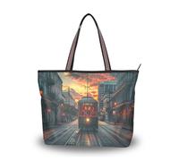 Sevdomey Advancing Trams Sac fourre-tout pour femme avec fermeture éclair, grande capacité en toile pour le travail, les voyages et le shopping, Avancement des tramways, 40 x 29 x 9cm