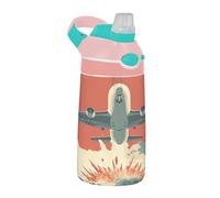 Sevdomey Airplane in The Sky Bouteille d'eau pour enfants avec paille pour filles et garçons, en acier inoxydable isolée et étanche 480 ml pour école, crèche, voyage, sport