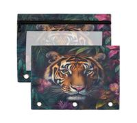 Sevdomey Beautiful Tiger Lot de 2 trousses à crayons à 3 anneaux avec fenêtre transparente pour bureau, Beau tigre, 7.08*9.85 inch, POCHETTE CRAYON