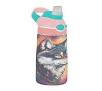 Sevdomey Beautiful Wolf Bouteille d'eau pour enfants avec paille pour filles et garçons, isolation en acier inoxydable étanche 480 ml pour école, crèche, voyage, sport
