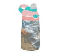 Sevdomey Belle bouteille d'eau de plage pour enfants avec paille pour filles et garçons, isolation en acier inoxydable étanche 480 ml pour école, crèche, voyage, sport