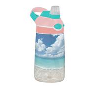 Sevdomey Belle bouteille d'eau de plage pour enfants avec paille pour filles et garçons, isolation en acier inoxydable étanche 480 ml pour école, crèche, voyage, sport