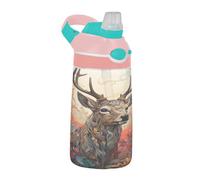 Sevdomey Belle bouteille d'eau en forme de cerf pour enfants avec paille pour filles et garçons, en acier inoxydable isolée et étanche 480 ml pour l'école, la crèche, les voyages, le sport