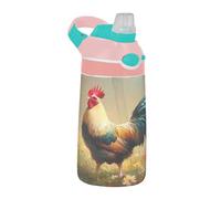 Sevdomey Belle bouteille d'eau en forme de coq avec paille pour filles et garçons, en acier inoxydable isolée et étanche 480 ml pour l'école, la crèche, les voyages, le sport
