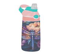 Sevdomey Belle bouteille d'eau en forme de libellule pour enfants avec paille pour filles et garçons, en acier inoxydable isolée et étanche 480 ml pour l'école, la crèche, les voyages, le sport