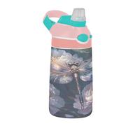 Sevdomey Belle bouteille d'eau en forme de libellule pour enfants avec paille pour filles et garçons, en acier inoxydable isolée et étanche 480 ml pour l'école, la crèche, les voyages, le sport