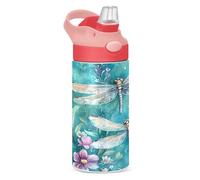 Sevdomey Belle bouteille d'eau en forme de libellules pour filles et garçons, bouteille d'eau isotherme en acier inoxydable de 350 ml avec paille pour l'école, la crèche, les voyages, le sport