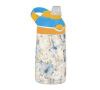 Sevdomey Belle bouteille d'eau en forme de papillon pour enfants avec paille pour filles et garçons, en acier inoxydable, isolée et étanche, 480 ml pour l'école, la crèche, les voyages, le sport