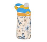 Sevdomey Belle bouteille d'eau en forme de papillon pour enfants avec paille pour filles et garçons, en acier inoxydable, isolée et étanche, 480 ml pour l'école, la crèche, les voyages, le sport