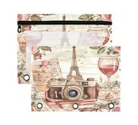 Sevdomey Belle trousse à crayons aquarelle Paris 3 anneaux avec fenêtre transparente, lot de 2 sacs à fermeture éclair pour bureau, Aquarelle Beautiful Paris, 7.08*9.85 inch, POCHETTE CRAYON