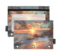 Sevdomey Belle Trousse à Crayons Coucher de Soleil 3 Anneaux avec fenêtre Transparente, Lot de 2 Sacs à Fermeture éclair pour Bureau, Magnifique Coucher de Soleil., 7.08 * 9.84 inch, Pochette Crayon