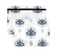 Sevdomey Boho Eyes Lot de 2 trousses à crayons à 3 anneaux avec fenêtre transparente pour bureau, Boho Eyes, 7.08*9.85 inch, POCHETTE CRAYON