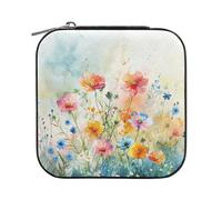 Sevdomey Boîte à bijoux aquarelle abstraite en cuir synthétique pour femmes et filles, doublure en velours, étui de rangement portable pour bagues, boucles d'oreilles, colliers, bracelets