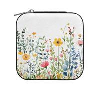 Sevdomey Boîte à bijoux aquarelle en cuir synthétique pour femmes et filles, doublure en velours, étui de rangement portable pour bagues, boucles d'oreilles, colliers, bracelets