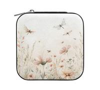 Sevdomey Boîte à bijoux aquarelle en cuir synthétique pour femmes et filles, doublure en velours, étui de rangement portable pour bagues, boucles d'oreilles, colliers, bracelets