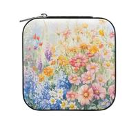 Sevdomey Boîte à bijoux aquarelle en cuir synthétique pour femmes et filles, doublure en velours, étui de rangement portable pour bagues, boucles d'oreilles, colliers, bracelets