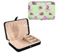 Sevdomey Boîte à bijoux aquarelle escargots en cuir synthétique pour femmes et filles, doublure en velours, étui de rangement portable pour bagues, boucles d'oreilles, colliers, bracelets
