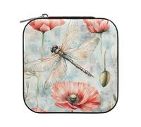 Sevdomey Boîte à bijoux aquarelle libellule en cuir synthétique pour femmes et filles, doublure en velours, étui de rangement portable pour bagues, boucles d'oreilles, colliers, bracelets