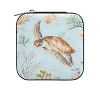 Sevdomey Boîte à bijoux aquarelle tortue de mer en cuir synthétique pour femmes et filles, doublure en velours, étui de rangement portable pour bagues, boucles d'oreilles, colliers, bracelets