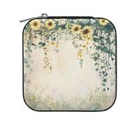 Sevdomey Boîte à bijoux aquarelle tournesols en cuir synthétique pour femmes et filles, doublure en velours, étui de rangement portable pour bagues, boucles d'oreilles, colliers, bracelets