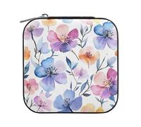 Sevdomey Boîte à bijoux florale aquarelle en cuir synthétique pour femmes et filles, doublure en velours, étui de rangement portable pour bagues, boucles d'oreilles, colliers, bracelets