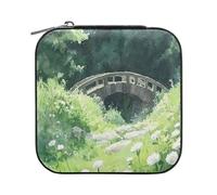 Sevdomey Boîte à bijoux paysage aquarelle en cuir synthétique pour femmes et filles, étui de rangement portable pour bagues, boucles d'oreilles, colliers, bracelets