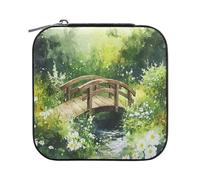 Sevdomey Boîte à bijoux paysage aquarelle en cuir synthétique pour femmes et filles, étui de rangement portable pour bagues, boucles d'oreilles, colliers, bracelets