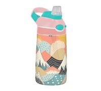 Sevdomey Bouteille d'eau à motif abstrait de montagnes pour enfants avec paille pour filles et garçons, eau isotherme et étanche en acier inoxydable de 480 ml pour l'école, la crèche, les voyages, le